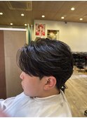 韓国マッシュフェザーパーマニュアンスパーマセンターパート黒髪