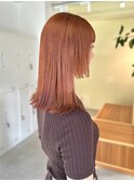 20代30代40代 オレンジベージュ/姫カット/ミディアムストレート