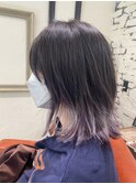 外ハネ切りっぱなしロブ  グレージュアメジスト