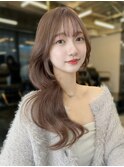 ブリーチなしダブルカラーピンクベージュくびれヘア顔周りカット