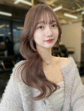 フォンズ(FONS) ブリーチなしダブルカラーピンクベージュくびれヘア顔周りカット