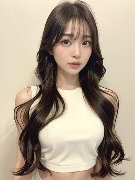 ムウ 難波(MOU) レイヤーロングボブルフ黒髪ネビージュ小顔ワンレン20代30代40代