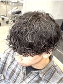 メンズ緩め波巻きスパイラルパーママッシュウルフシャドウパーマ