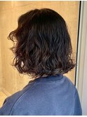 デジタルパーマ乾かすだけで可愛い。くしゃっとウェーブボブ。