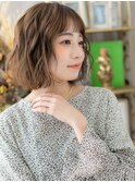 ゆるふわミディアム大人可愛いオリーブグレージュh420代30代40代