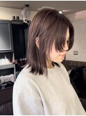顔まわりカット　ブラウン　ブリーチなし　横浜　レイヤー