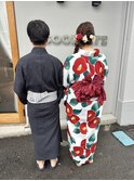 サイド編み込み編みおろし×浴衣着付