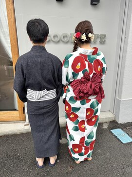 サイド編み込み編みおろし×浴衣ヘア着付け