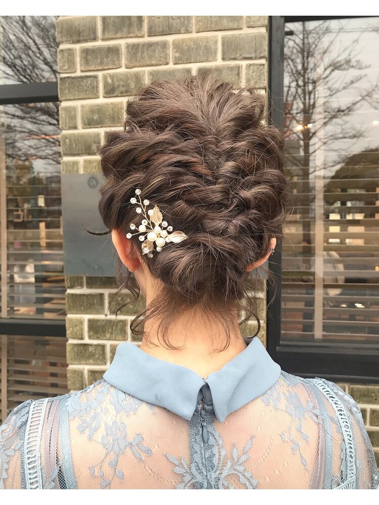 ヘアアレンジ：モコモコ編み込みヘア お呼ばれ結婚式ドレス着物 