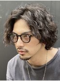 センターパート波巻きパーマ波巻きスパイラルパーマメンズヘア