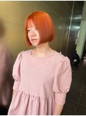 【恒吉佐央理】ブリーチありオレンジカラーにぷつっとミニボブ