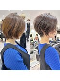 30代、40代/丸みくびれショートボブ×白髪染めハイライト/大宮