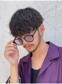 ツイストスパイラルツーブロック刈り上げマッシュ波巻きパーマ