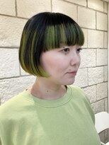 レンジシキチジョウジ (RENJISHI KICHIJOJI)&nbsp;ワイドバングのネオンライムボブ【RENJISHI 宮本】