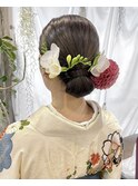 和装　結婚式　お呼ばれタイトシニヨンアップスタイル　着物へア