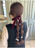 結婚式ヘアセット編みおろしツインテール
