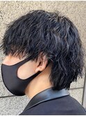 ダークアッシュニュアンスパーマ韓国マッシュベリーショート