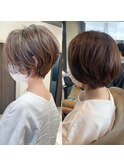 30代、40代/丸みくびれショートボブ×白髪染めハイライト/大宮