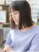 ★くすみベージュ韓国風切りっぱなしぱっつんボブ20代30代★1