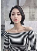 黒髪韓国小顔レイヤーイメチェン暗めオリーブグレークラゲヘアー