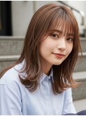 ミディアム20代30代ストレートレイヤー前髪なし前髪あり池袋