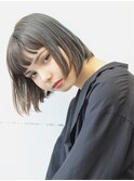 くびれヘアアプリコットオレンジ夏ハイライトカラー丸型卵型ボブ