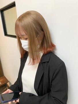 ガルボ ヘアー(garbo hair) ハイトーン 裾カラー オレンジ 10代 20代