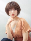 大人かわいい 小顔 ショートボブ ひし形シルエット グレージュKI