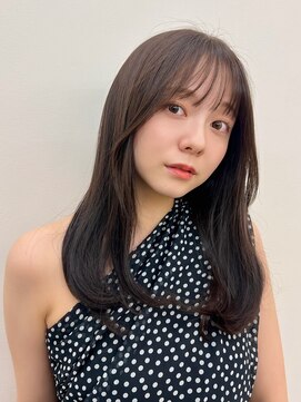 ノク 渋谷(nok) 大人可愛いオリーブベージュ前髪カット顔まわりレイヤー