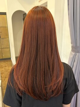 ヘアーアイスカルテット(HAIR ICI QUARTET) 大人可愛いオレンジカラー ロング/髪質改善◎/秋カラー