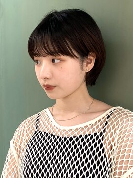 ノラギンザユー(NORA GINZA/U) 丸みショートマッシュコンパクト黒髪ベージュショート前髪あり