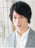 波打ちパーマブラック斜めバングショートX上尾