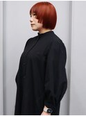 red/赤髪 朱色 ミニボブ 姫カット ワンブリーチ