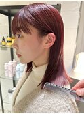 大人可愛いレイヤー前髪カット赤髪レッドブラウン