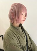 ハイトーンカラー外国人風ボブ切りっぱなし外ハネナチュラルボブ
