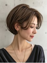 ルーファス メグロ(Ruufus Meguro)&nbsp;【50代60代】丸みショートボブ／前髪なし／白髪ぼかし／髪質改善