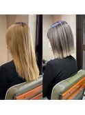ばっさりバレイヤージュ、グレージュカラー、ハイライト