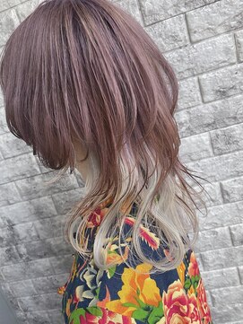 リアイス(Re:ICE) ラベンダーグレーホワイトインナーカラーミディアムウルフ