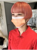 ショートスタイル ワイドバング ブリーチ レッド