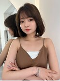 韓国bobレイヤー_オリーブベージュレイヤーカットウェットヘア