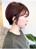 小顔レイヤー斜めバングイメチェン愛されショート丸みショート