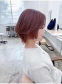 ピンクミルクティーブラウン/ハイトーンカラー/ショートボブ