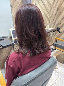 ピンクブラウン×表面レイヤーコテ巻き仕上げ