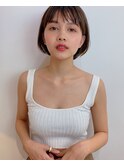 ミニボブ 毛先パーマ　黒髪 シアーグレージュ　フレンチボブ 