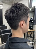 アップバング/メンズツーブロックマッシュ/束感ショート波巻き