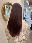 くすみピンク ストレートロング 大人ガーリー フェミニン 抜け感