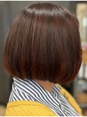 ミセス 首元すっきりストレートショートボブ オレンジブラウン