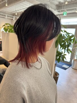 マルフェ 天王寺(marfe) インナーカラー裾カラーレッド　ウルフレイヤー