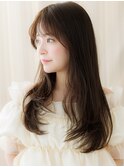 グレーベージュ韓国風巻き毛先パーマ小顔フェミニンロングW浦和