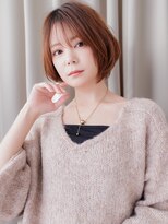 カバーヘア ブリス 上尾西口店(COVER HAIR bliss)&nbsp;シースルーバングオレンジベージュマッシュボブY上尾30代40代